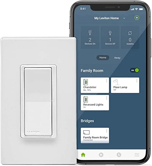 Leviton Decora Smart No-Neutral Wi-Fi Switch In White, Model DN15S-W*