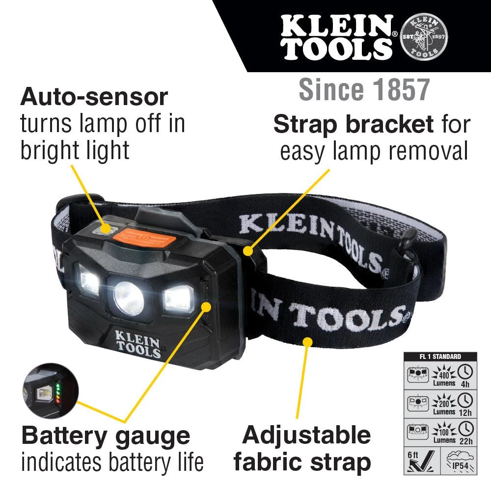 Klein Tools Rechargeable Headlamp With Strap, 400 Lumen All-Day Runtime, Auto-Off, Model 56048 11 Klein Tools Rechargeable Headlamp With Strap, 400 Lumen All-Day Runtime, Auto-Off, Model 56048 - Image 9