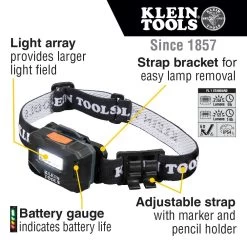 Klein Tools Rechargeable Light Array Headlamp W/ Strap, 260 Lumen, All-Day Runtime, Model 56049 -Famous Lighting Store 56049 callout