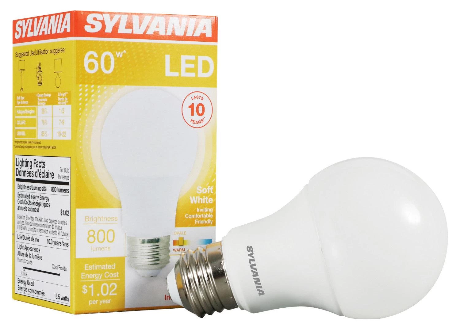 LEDVANCE Sylvania Contractor Series A19, 8.5W Warm White 2700K LED Light Bulb, Model 73885 4 LEDVANCE Sylvania Contractor Series A19, 8.5W Warm White 2700K LED Light Bulb, Model 73885 - Image 2