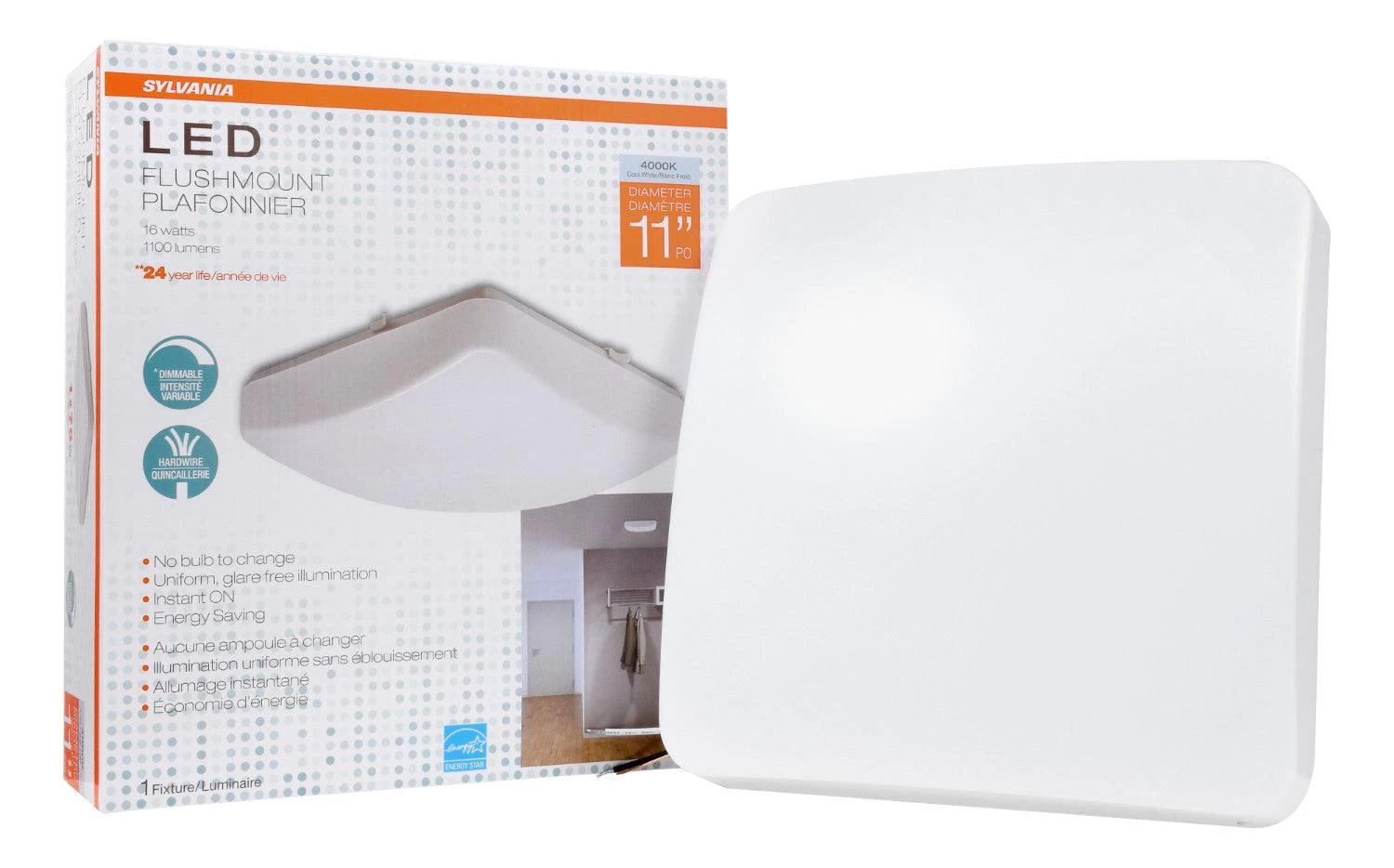 LEDVANCE Sylvania 11 Inch LED Square Flush Mount Luminaire 17.5W, Bright White 4000K, Model 74304 4 LEDVANCE Sylvania 11 Inch LED Square Flush Mount Luminaire 17.5W, Bright White 4000K, Model 74304 - Image 2