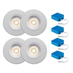 Liteline Package Of 4x 4" Luna LED White Round Regressed Gimbal Recessed Fixture, Dim To Warm, Including 1x OnCloud Dimmer, Model RA4-12RG-DTW90WH-4KT