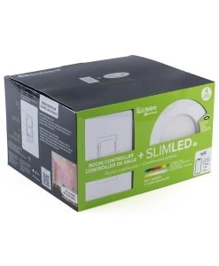 Liteline Pack Of 4x 4" Round SlimLED Smart OnCloud Recessed Fixtures, Including 1x OnCloud Dimmer & White And Black Trim, Model SLM4-RGBTW-WHBK-4KT